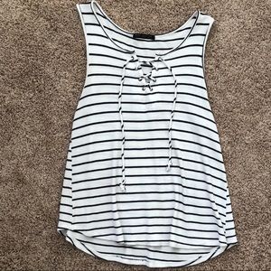 Striped lace up tank top